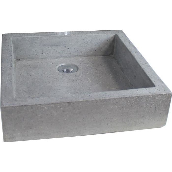 Vasque carrée à poser TIMBRE - Gris - 40cm - Terrazzo - Sans trop plein - ONDEE