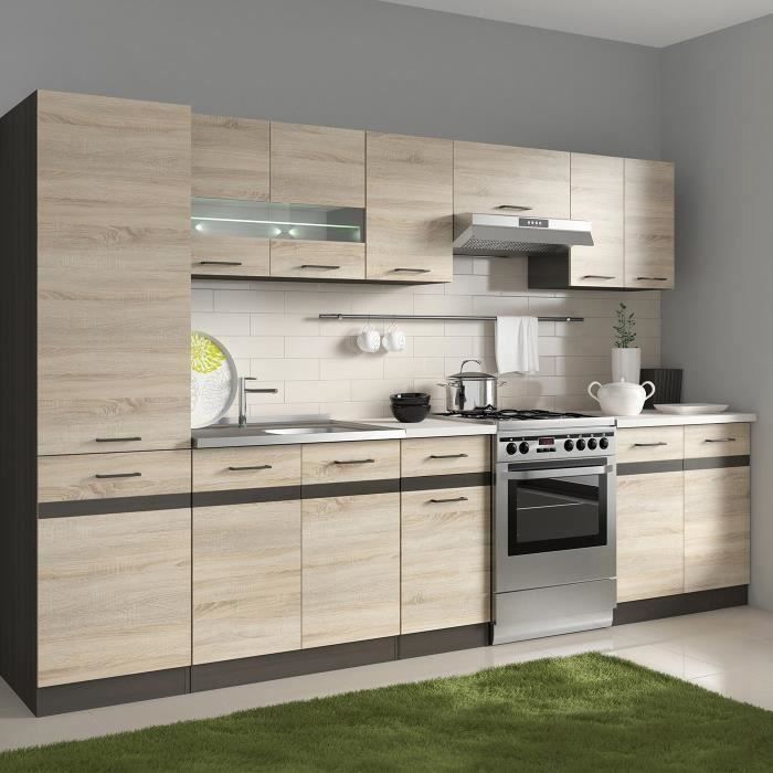 JUNONA Cuisine complète avec LED et plan de travail L 2m40 - Décor sonoma