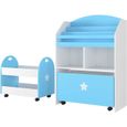 Ensemble de bibliothèque pour enfants Unité de rangement pour jouets avec tiroirs Bibliothèque à 3 niveaux Bleu-0