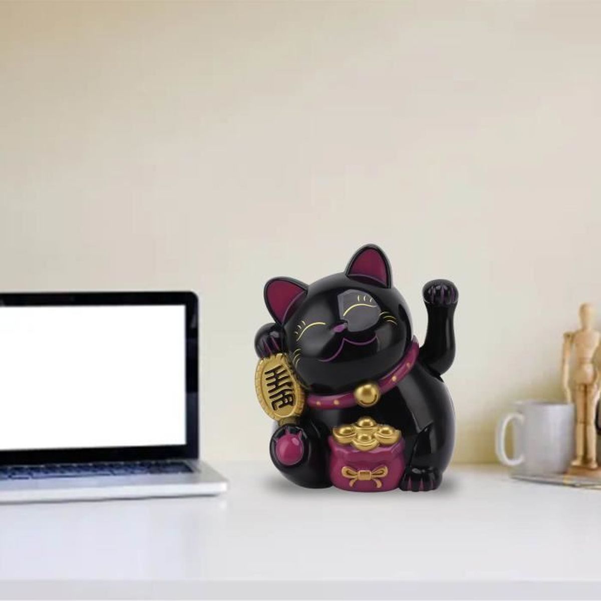 Figurine en Céramique Chinoise Bonne Chance Chat Cochon Feng Shui Bénédiction Fortune Ornement Pièce de Monnaie, Richesse Figurine en Céramique Chinoise Bonne Chance Chat Cochon Feng Shui Bénédiction Fortune Ornement Pièce de Monnaie, Richesse