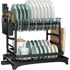 MONMECD Égouttoir à Vaisselle Cuisine - INOX - 2 Niveaux - Antirouille - Noir - 42x30x29 cm