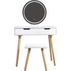 PEGANE Coiffeuse table de maquillage avec miroir LED et tabouret coloris blanc H129 x L80 x P40 cm