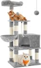 Feandrea Arbre à Chat Hauteur 138 cm, Tour de Jeux pour Chats, avec Base et 9 Poteaux à Griffer, 1 Plateforme, Gris Clair
