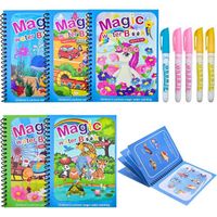 5 Pcs Livre de Dessin Magique de l'eau Magic Water Book Réutilisable avec Stylo Livres de Coloriage à L'eau Enfants Livre Magique