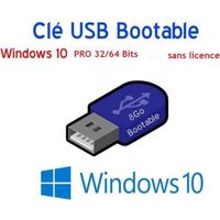 Clé USB 8Go Bootable Windows 10 PRO 32/64 Bits SANS LICENCE