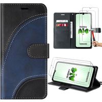 Coque pour Samsung Galaxy A14 5G-4G + 2 Verres Trempés, Motif Abstrait Epissé en Cuir PU Noir