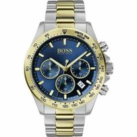 Montre Hugo Boss bracelet doré bleu pour homme sport Quartz  Chronographe  Acier inoxydable imperméable HB1513767