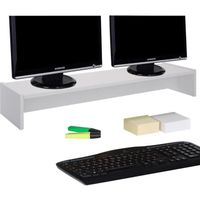 Support d'écran d'ordinateur SCREEN, réhausseur pour deux moniteurs ou un grand écran, longueur 100 cm, en mélaminé blanc mat