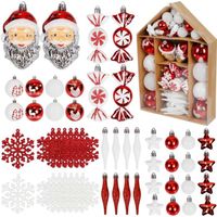 Lot de 70 Boule de Noël Rouge et Blanche, Boules de Noël en Plastique Incassable Boule d’Arbre de Noël Paillette Brillant