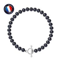 PERLINEA - Bracelet - Véritable Perle de Culture d'Eau Douce Semi-Ronde 6-7 mm Black Tahiti - Fermoir Baton - Bijoux Femme