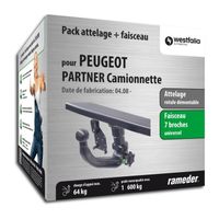 Attelage - Peugeot PARTNER Camionnette/Monospace - 04/12-12/99 - rotule démontable - Westfalia - Faisceau universel 7 broches