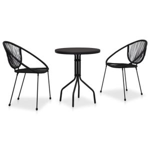 Ensemble table et chaise de jardin Ensemble de bistro 3 pcs Rotin PVC Noir