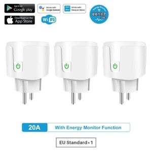 PRISE Plug ue - 3 PIÈCES - prise WiFi intelligente EU 20A, moniteur d'alimentation, minuterie Tuya SmartLife APP Co