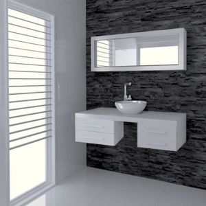 MEUBLE VASQUE - PLAN Ensemble Meuble de salle de bain suspendu 120 cm blanc meuble sous vasque 4 tiroirs et miroir