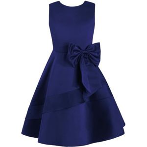 ROBE DE CÉRÉMONIE inlzdz Enfant Fille Robe de Mariage Demoiselle d'honneur Satin Nœud Papillon Robe Soirée 4-14 Ans Bleu marine