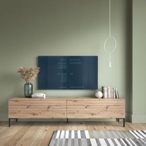 MEUBLE TV Meuble TV - SELSEY - Lammelo - Industriel - Chêne artisan - 175x44x32