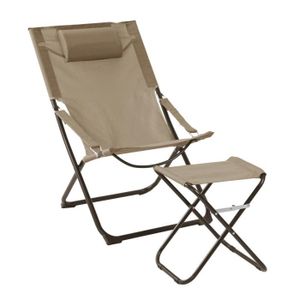 MEUBLE DE CAMPING SVITA Chaise longue avec tabouret pliable Chaise de plage Chaise de camping Oreiller Taupe