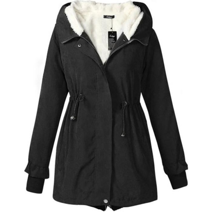 Parka femme à capuche épaisse coupe slim manteau Noir - Cdiscount  Prêt-à-Porter