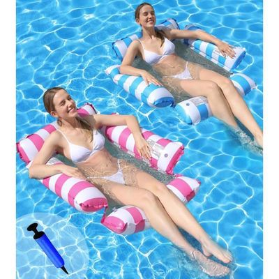 Lot De 2 Hamacs Gonflables Piscine Avec Dossier – Matelas Flottant 4-en-1, Motif Tropical, 76x40,5x61 Cm
