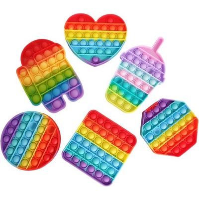 Lot 4 Push-Pop Bubble - Jouets Anti-stress Silicone Formes Variées Arc-en-ciel
