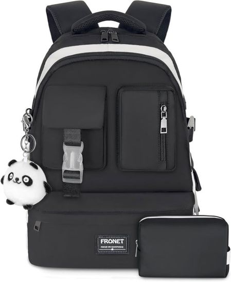 Cartable Fille FRONET - Sac à Dos Scolaire 4 En 1 Avec Boîte Repas Et Trousse - Primaire Collège 8-16 Ans - Imperméable
