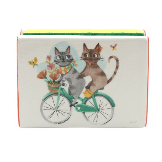 Adorable Couple De Chats Blancs Irisés - Statuette Vintage En Céramique Fait Main