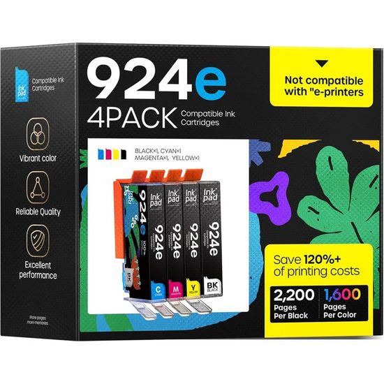 Halloya 924XL Cartucce Compatibili Per HP 924 – 4 Colori (nero, Ciano, Magenta, Giallo) Per OfficeJet Pro 8120/8130