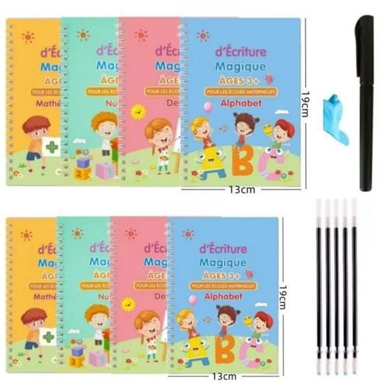 Cahier Magique D'Apprentissage D'Écriture – Réutilisable Avec Stylo Et Recharges – Alphabet, Chiffres, Dessin – Pour Enfants 3 Ans Et Plus