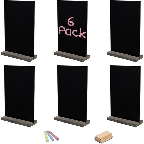 Lot De 6 Mini Tableaux Noirs Double Face Avec Supports - 15.2x22.9cm, Craie Et Gomme Incluses - Pour Événements, Restaurants
