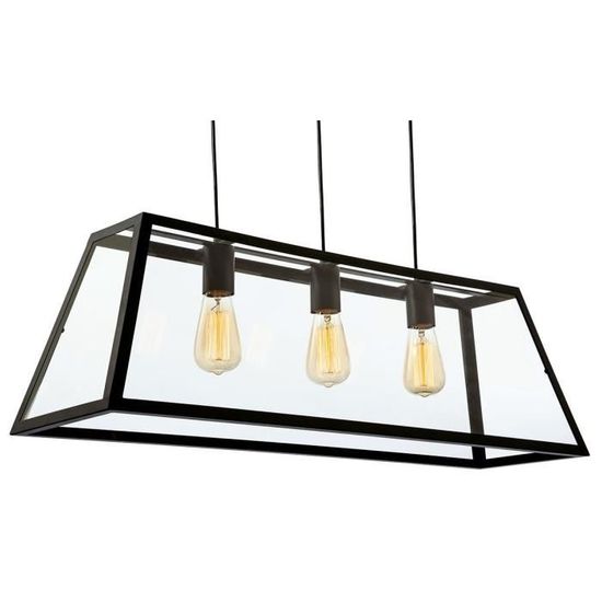 Firstlight Lighting Pendant 3 Plafonnier noir, verre clair 3438BK ...