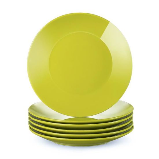 Assiette Plate en Porcelaine, 6 Pièces, 26 cm, Jaune-vert, Assiette Couleur Pure - LOVECASA, Série Sweet