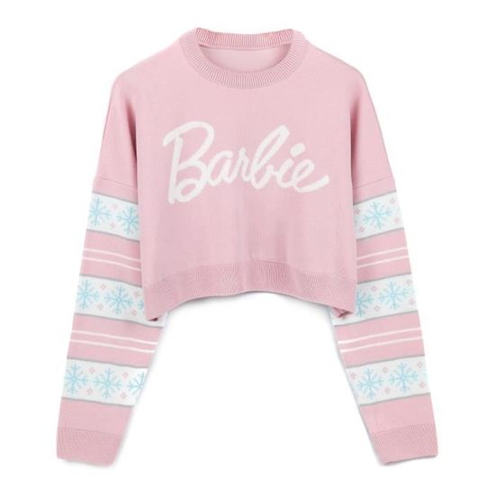 Pull Barbie pour femme Logo imprime Manches tres longues Rose Blanc Rose blanc Cdiscount Pret a Porter
