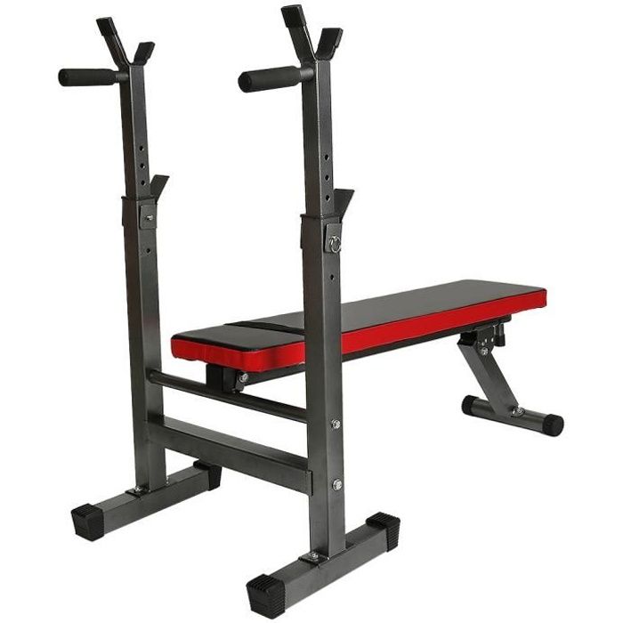 Banc de Musculation Pliable Réglable avec Support de Barres pour Haltère