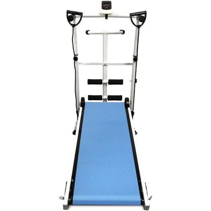 HEK Tapis de Course Pliable Manuel Roulant Mécanique Inclinable avec écran LCD Multifonction Fitness chargé 100KG Bleu