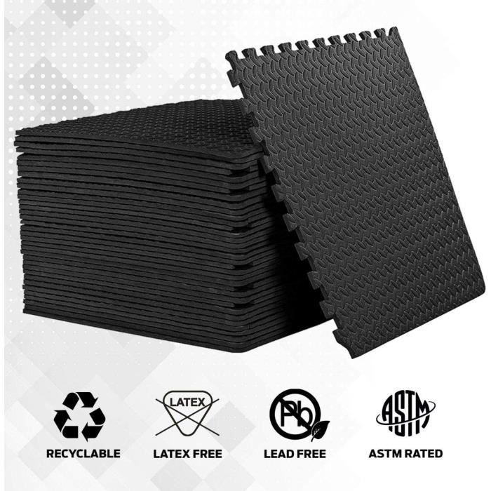 Ensemble de 36 Dalles Carrées NOIR - Tapis de sol, Sport, Gymnastique, Tapis Puzzle Antidérapant Mousse 60x60cm