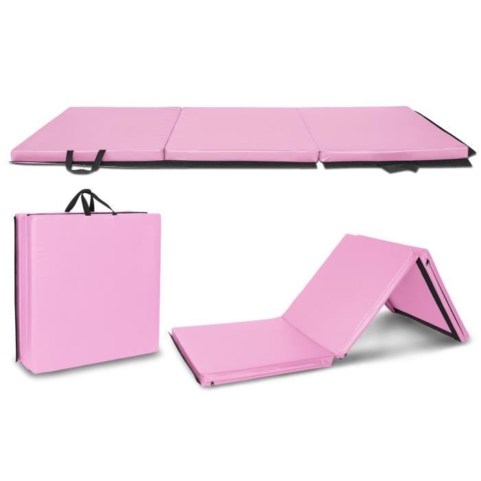 Bonnlo Tapis de Sol 240cm pour Gymnastique et Fitness, Matelas de Gym Épais et Pliable pour la Maison 60 x 60 x 15CM Rose