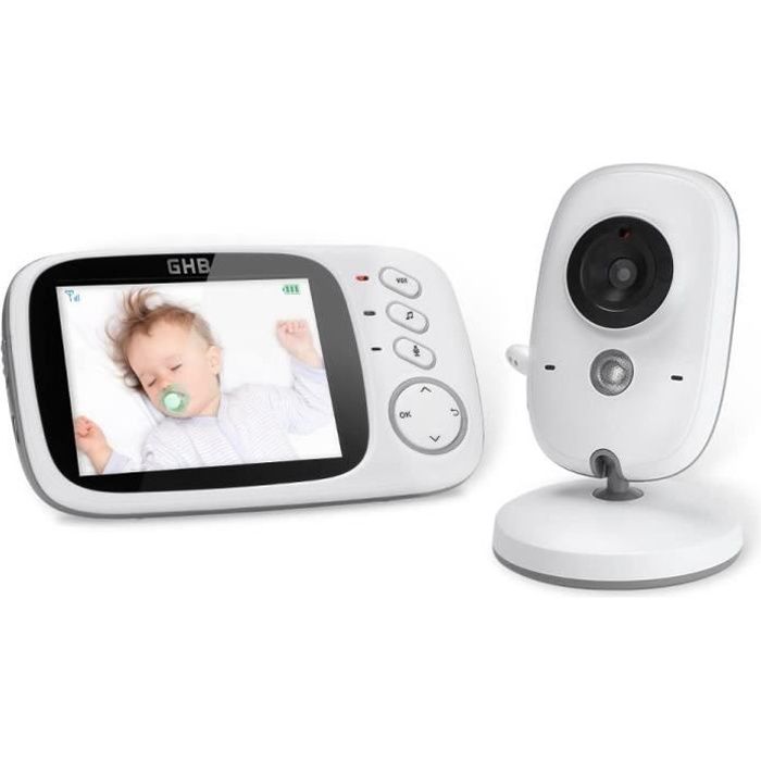 GHB Bébé Moniteur Babyphone Vidéo 3.2 Inches LCD Couleur Caméra Bébé Surveillance 2.4 GHz Communication Bidirectionnelle Vision Noct