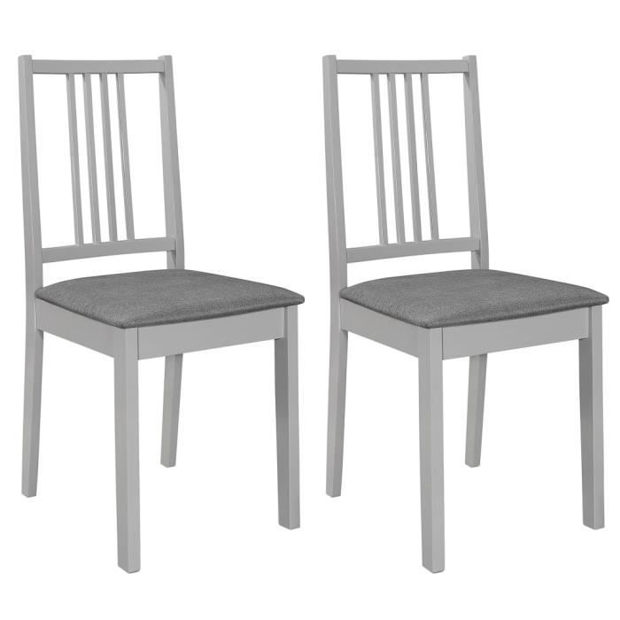 XIXI 2 pcs Chaises à dîner avec coussins Gris Bois solide