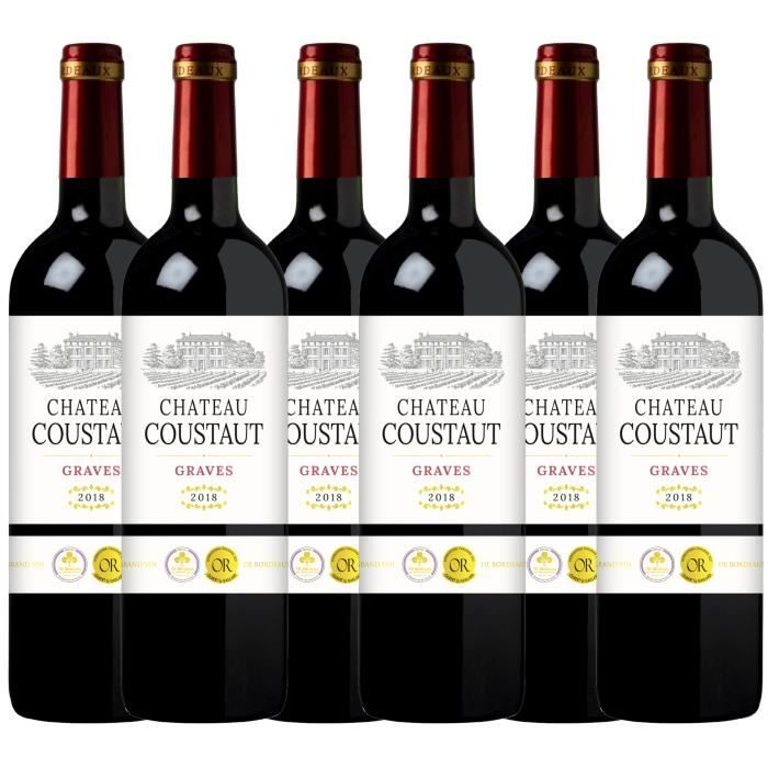 Château Coustaut 2018 - AOC Graves - Vin rouge de Bordeaux - lot de 6 bouteilles 75 cl