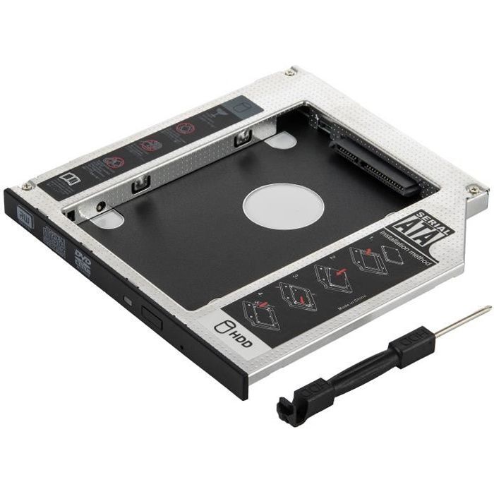 Caddy SSD et HDD 2,5 -(7mm, 9.5mm) pour baie de CD-DVD Sata 3 de 9.5mm, 3 canaux