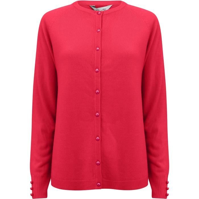 PLUM TREE Cardigan Bouton Uni Col Rond Rose Femme