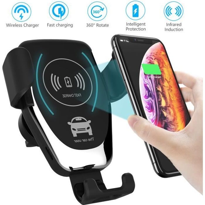 Chargeur sans Fil Voiture, Support Téléphone Chargeur Induction 10W Compatible avec Samsung S10/S10Plus/S9, 7,5W pour iPhone XS/XR