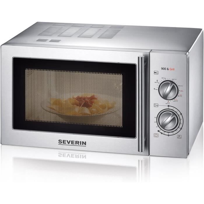 SEVERIN Four Micro-ondes, Gril, 22L, jusqu’à 1 000W, 9 niveaux de puissance, Plateau tournant amovible (Ø 27 cm), Inox, MW 7869