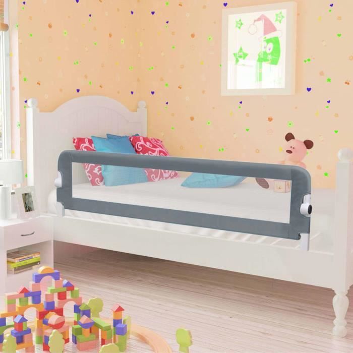Qualité luxe© | BARRIERE DE LIT BEBE Barrière de de sécurité de lit enfant Gris 150x42 cm Polyester |365348