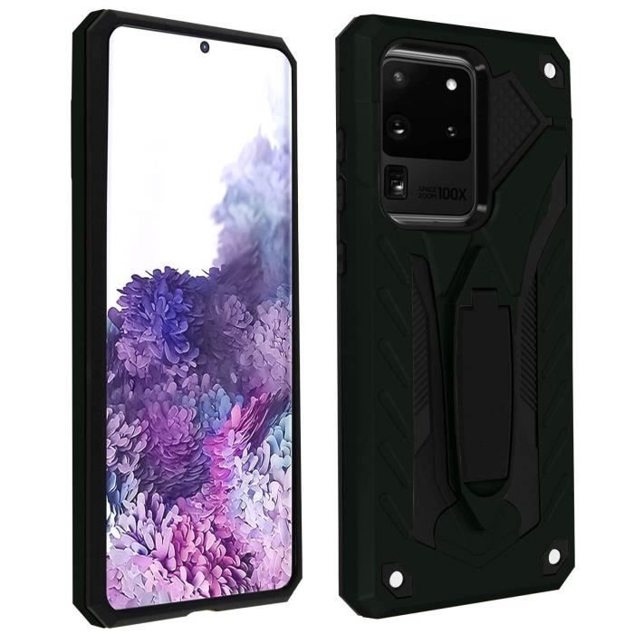 Coque Samsung Galaxy S20 Ultra Bi-matière Antichoc Béquille Support Noir