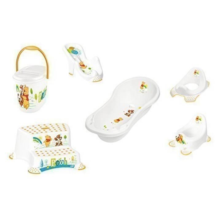 6er Z Set Winnie Pooh Blanc Baignoire XXL 100 CM + Siège de Baignoire + Pots + Wc Pièce Jointe + Tabouret en Deux Étapes + Sceau...