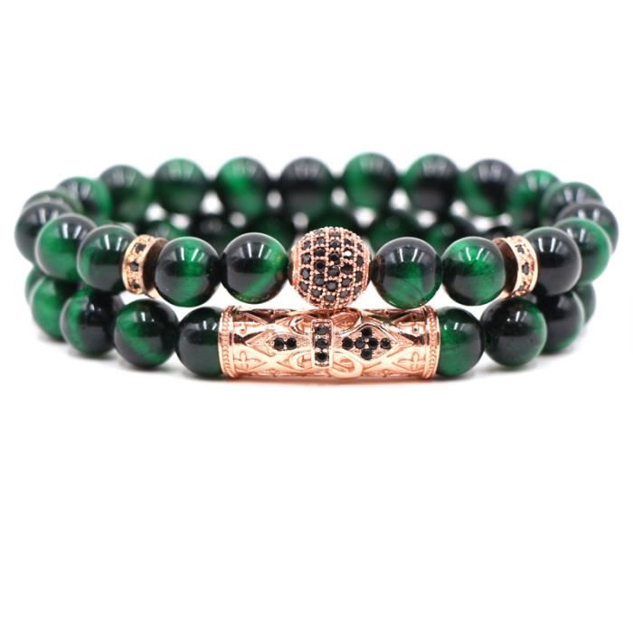 FONMOR Coffret Cadeau Bracelet Homme Femme Ensemble Couples Distance Bracelet Classique En Pierre Naturelle Perlée AA+105