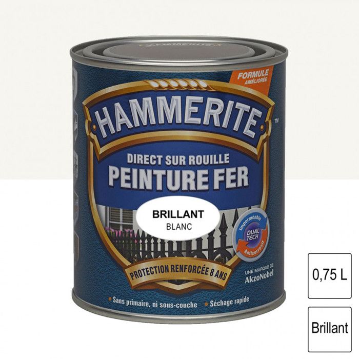 Peinture hammerite fer brillant laqué 0.75 L - blanc