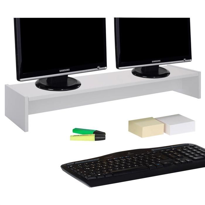Support d'écran d'ordinateur SCREEN, réhausseur pour deux moniteurs ou un grand écran, longueur 100 cm, en mélaminé blanc mat