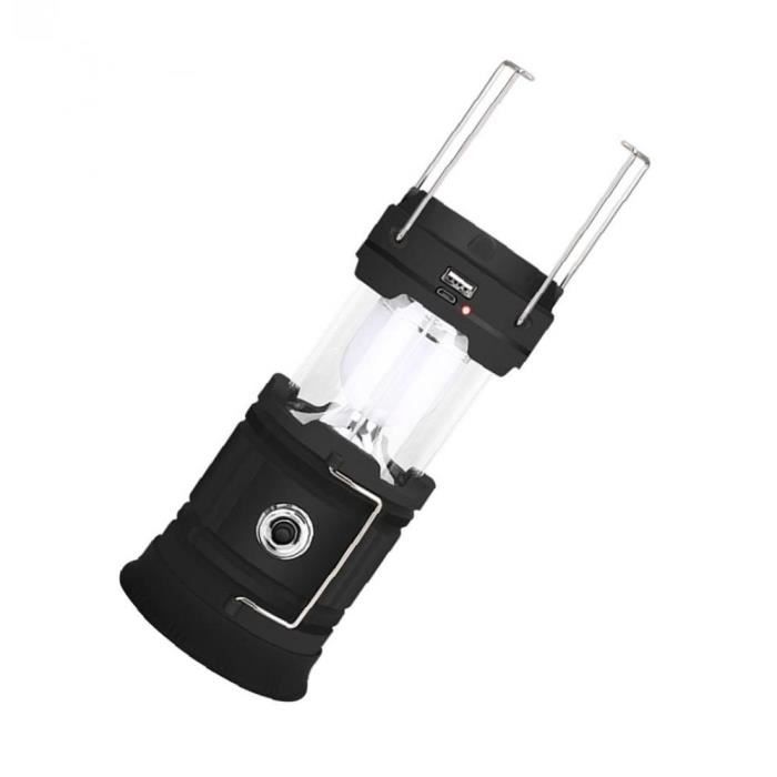 Solar LED Camping Lanterne Portable USB rechargeable de randonnée en plein air rechargeable noir outil ir rechargeable noir